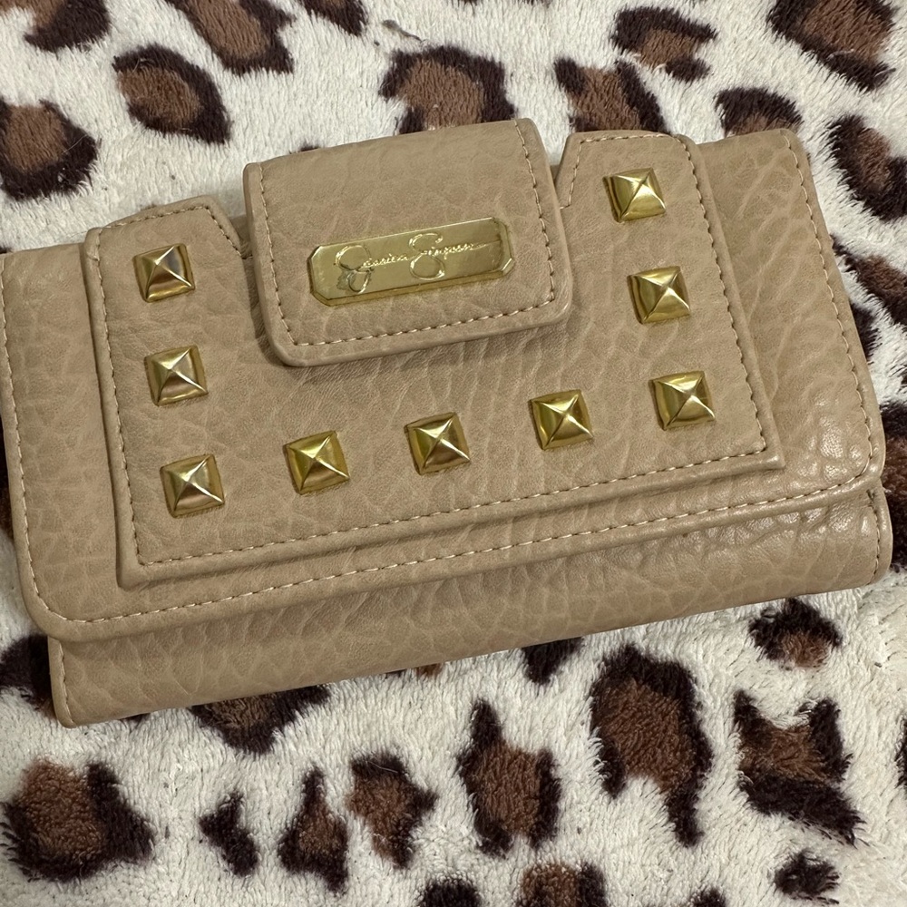 Jessica Simpson Tan Wallet with Gold Studs